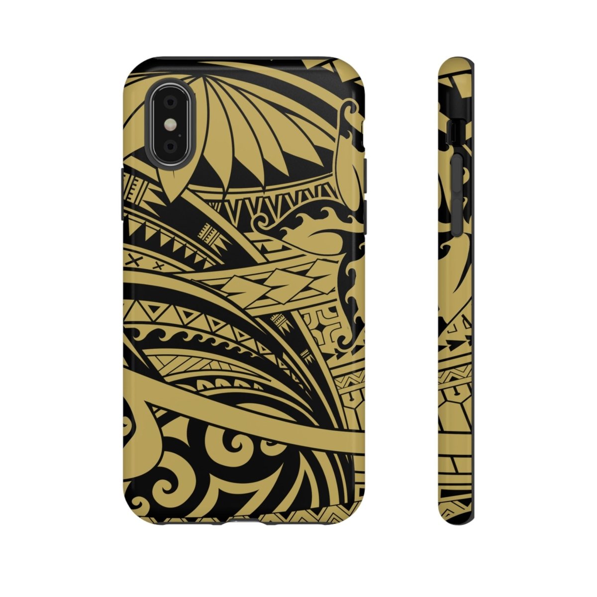 iPhone Tough Phone Case in Bloom Gold with floral design, durable protective cover for iPhone models.