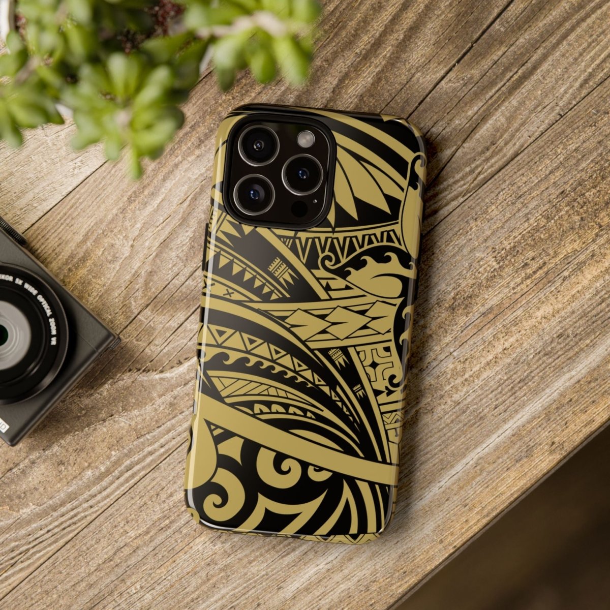 WOYC iPhone Tough Phone Case in Bloom Gold with floral design, protective and durable for iPhone models.