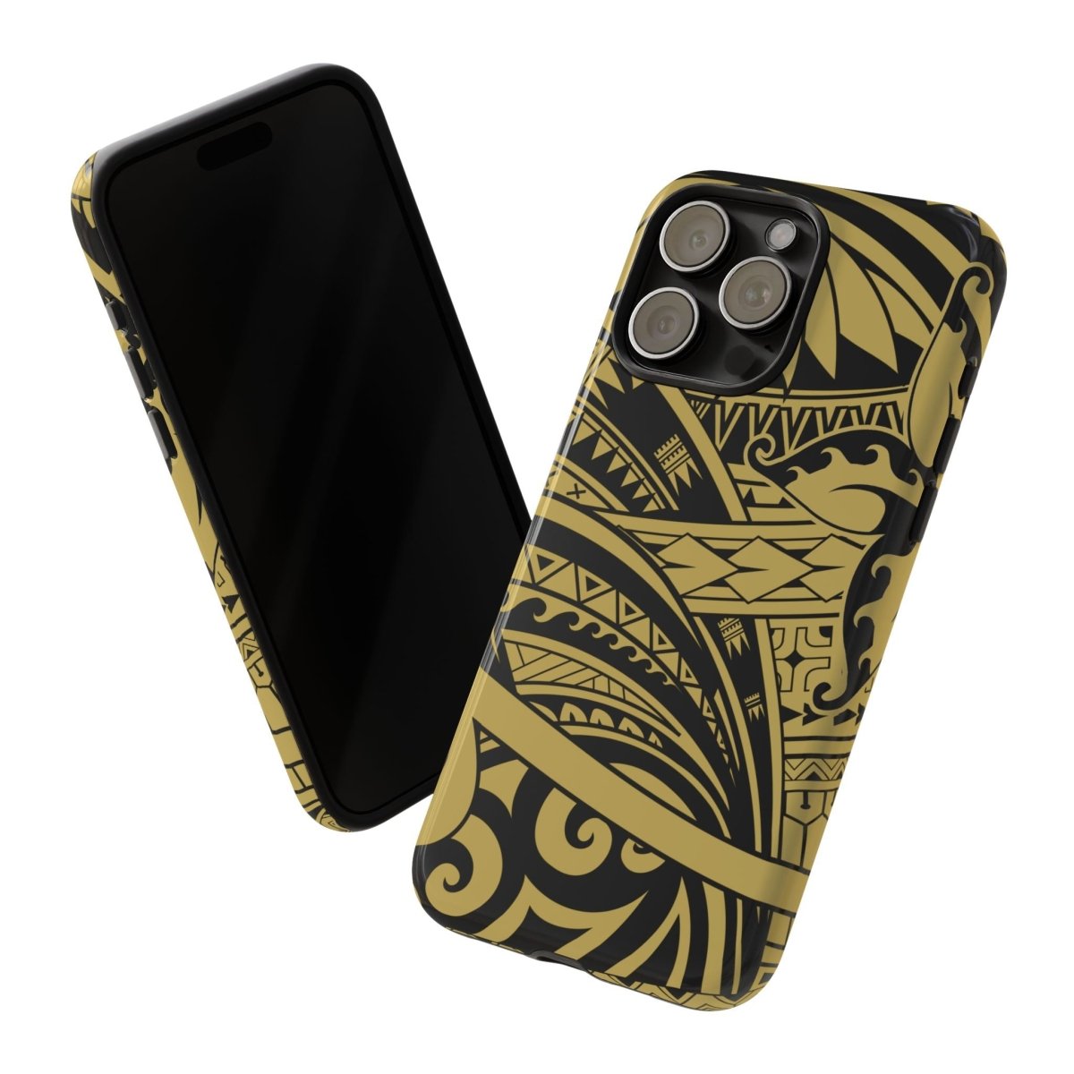 Yellow and gold Bloom design tough phone case for iPhone by WOYC, featuring a durable protective cover with floral pattern.
