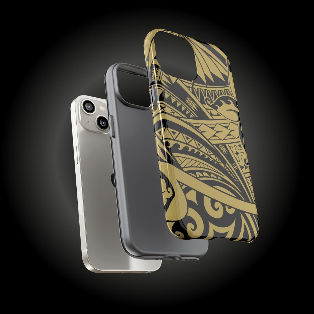 WOYC Bloom Gold Tough Phone Case on an iPhone, durable protective cover with floral design for AU, NZ, and US markets.