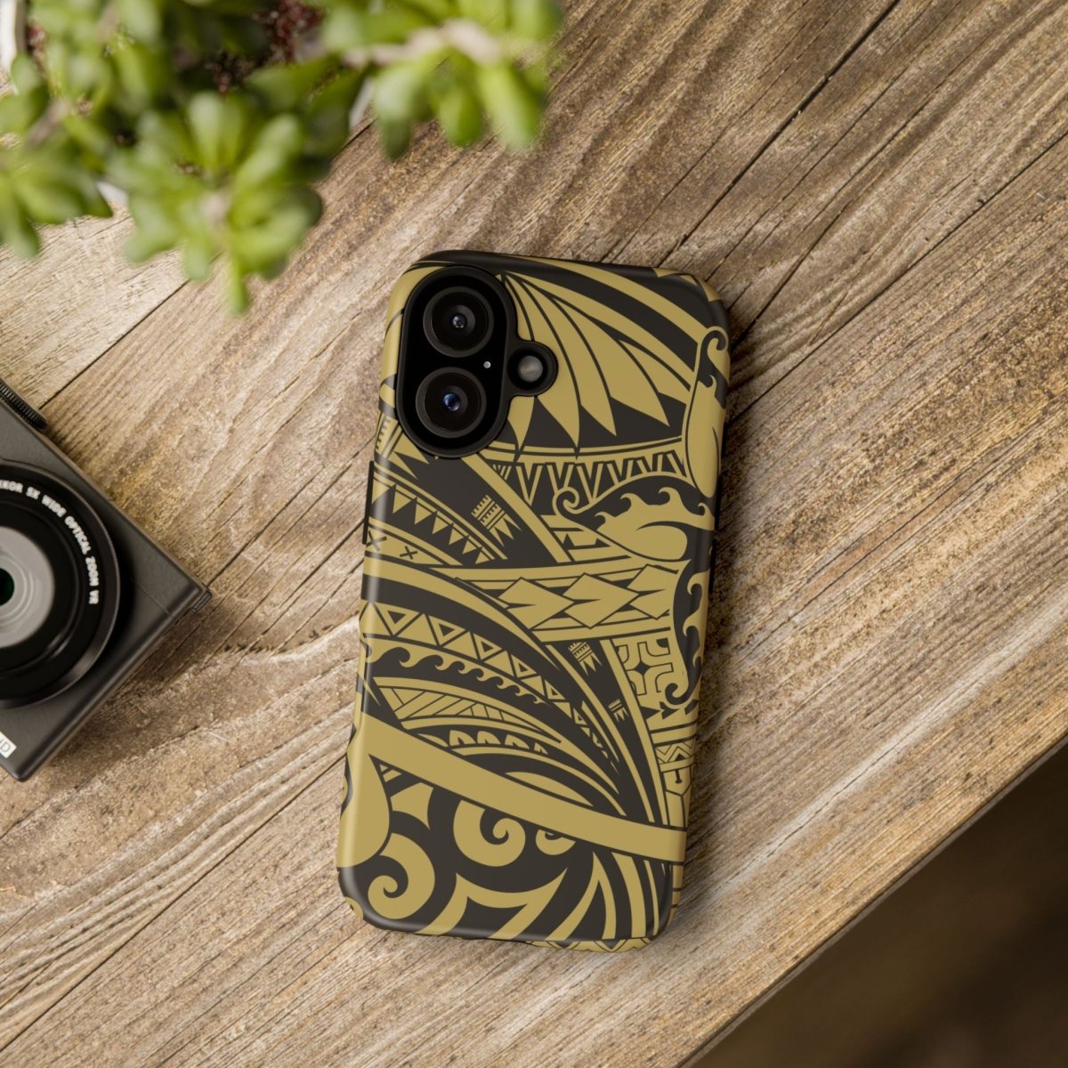 WOYC Bloom Gold tough iPhone case for AU/NZ/USA, durable phone protection with floral design on a sleek gold finish.
