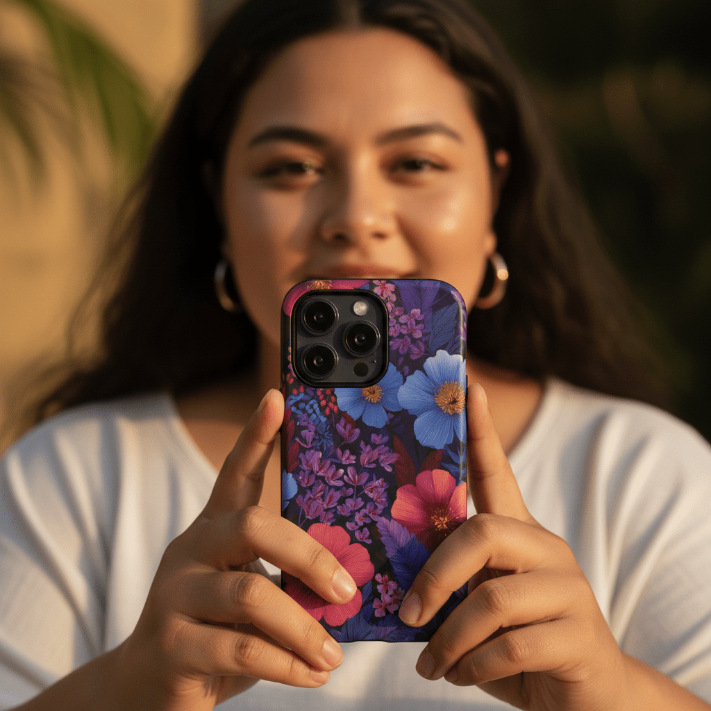 Lavender Tropics iPhone tough phone case featuring tropical island design, compatible with AU, NZ, and US models.