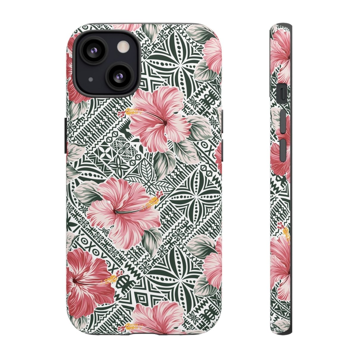 iPhone tough phone case with Solosolo Blooms, featuring vibrant tropical flower artwork.