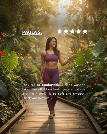 IslandFlex Mid - Rise Leggings - Bloom Winterberry Red - AU/NZ/USA - The Koko Samoa