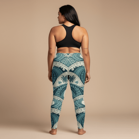 IslandFlex Mid - Rise Leggings - Blue Waves - AU/NZ/USA - The Koko Samoa