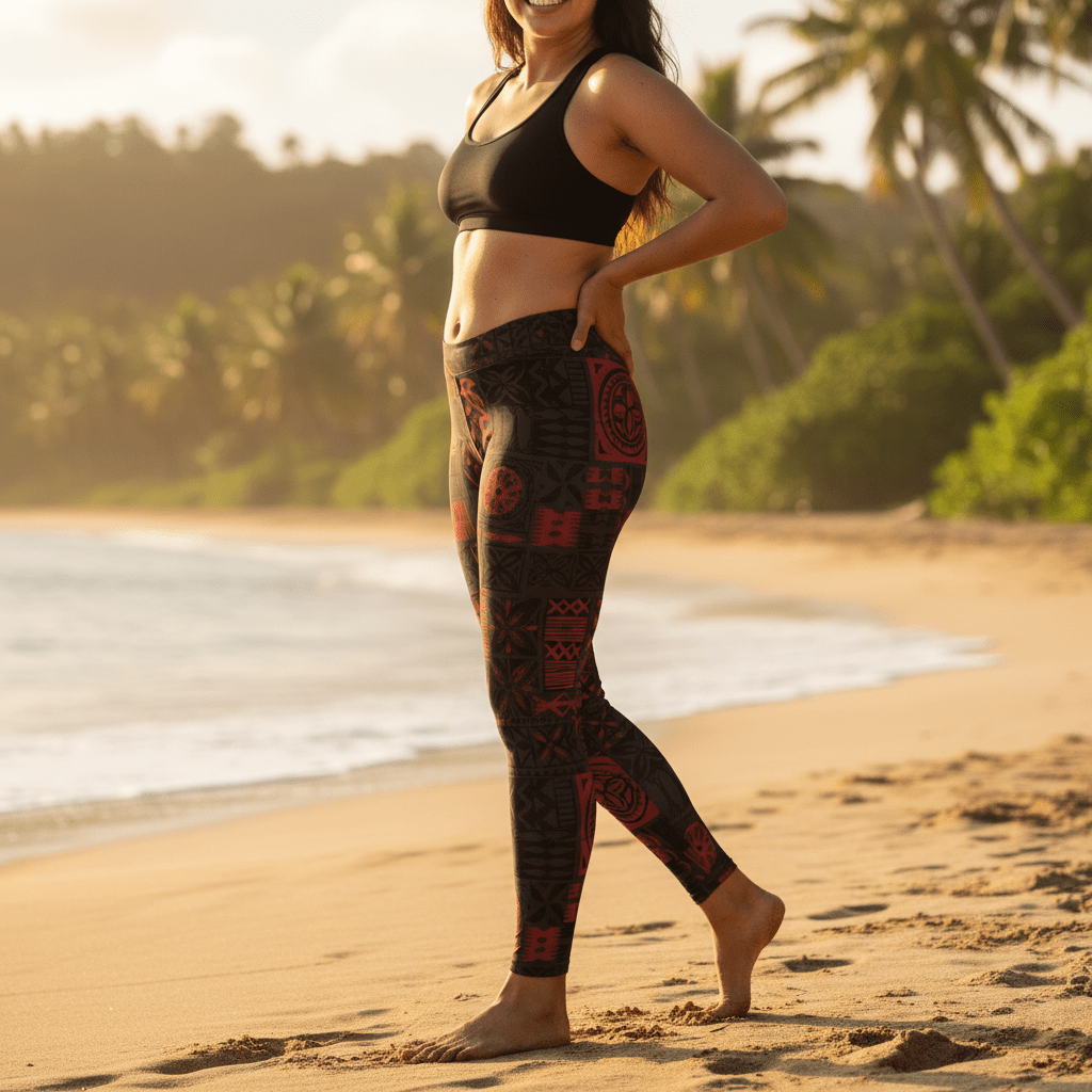 IslandFlex Mid - Rise Leggings - Elei Red - AU/NZ/USA - The Koko Samoa
