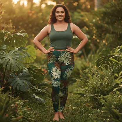 IslandFlex Mid - Rise Leggings - Tafatafa Greens - AU/NZ/USA - The Koko Samoa