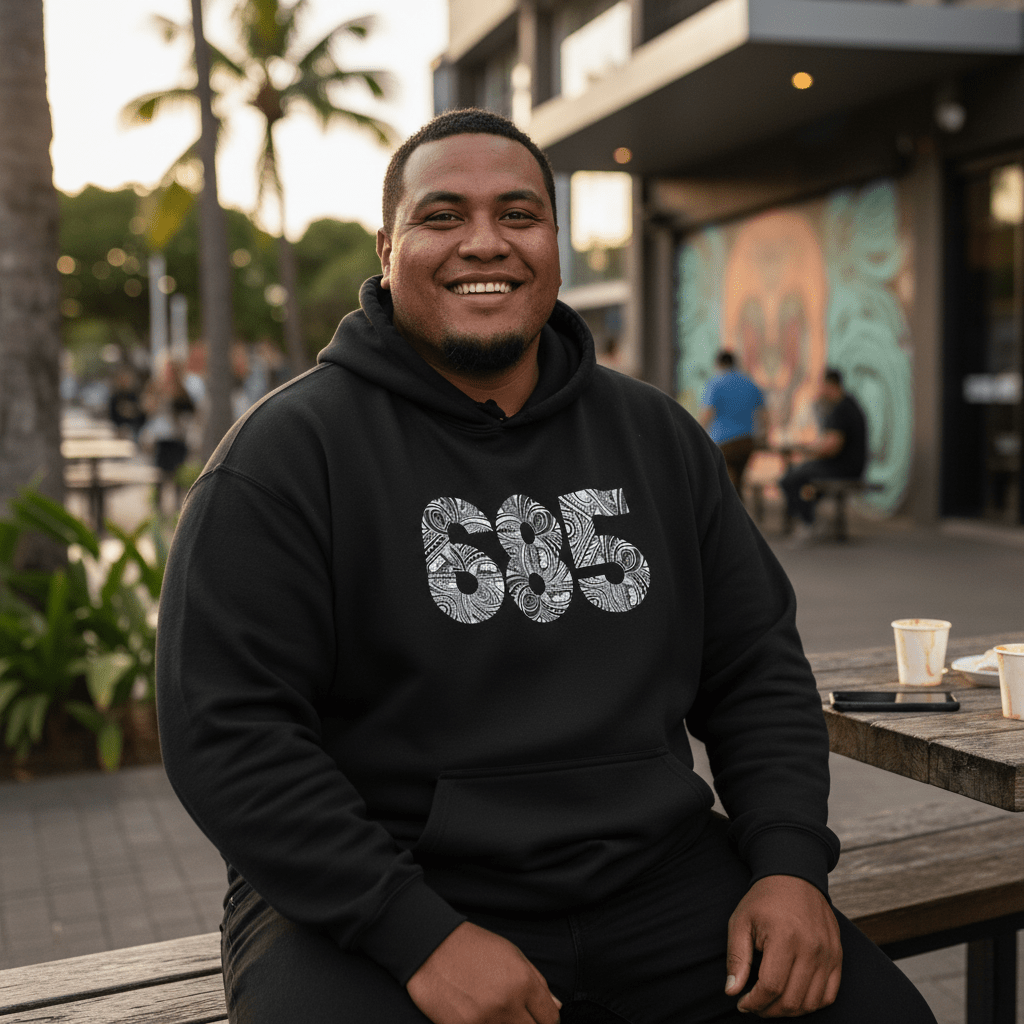 Plus 2XL-5XL IslandHeavy™ hoodie by The Print Bar featuring island-themed design, displayed on a mannequin.