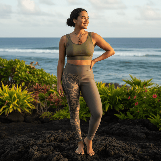 IslandRise High - Waisted Leggings - Bloom Mocha Mousse - USA - The Koko Samoa