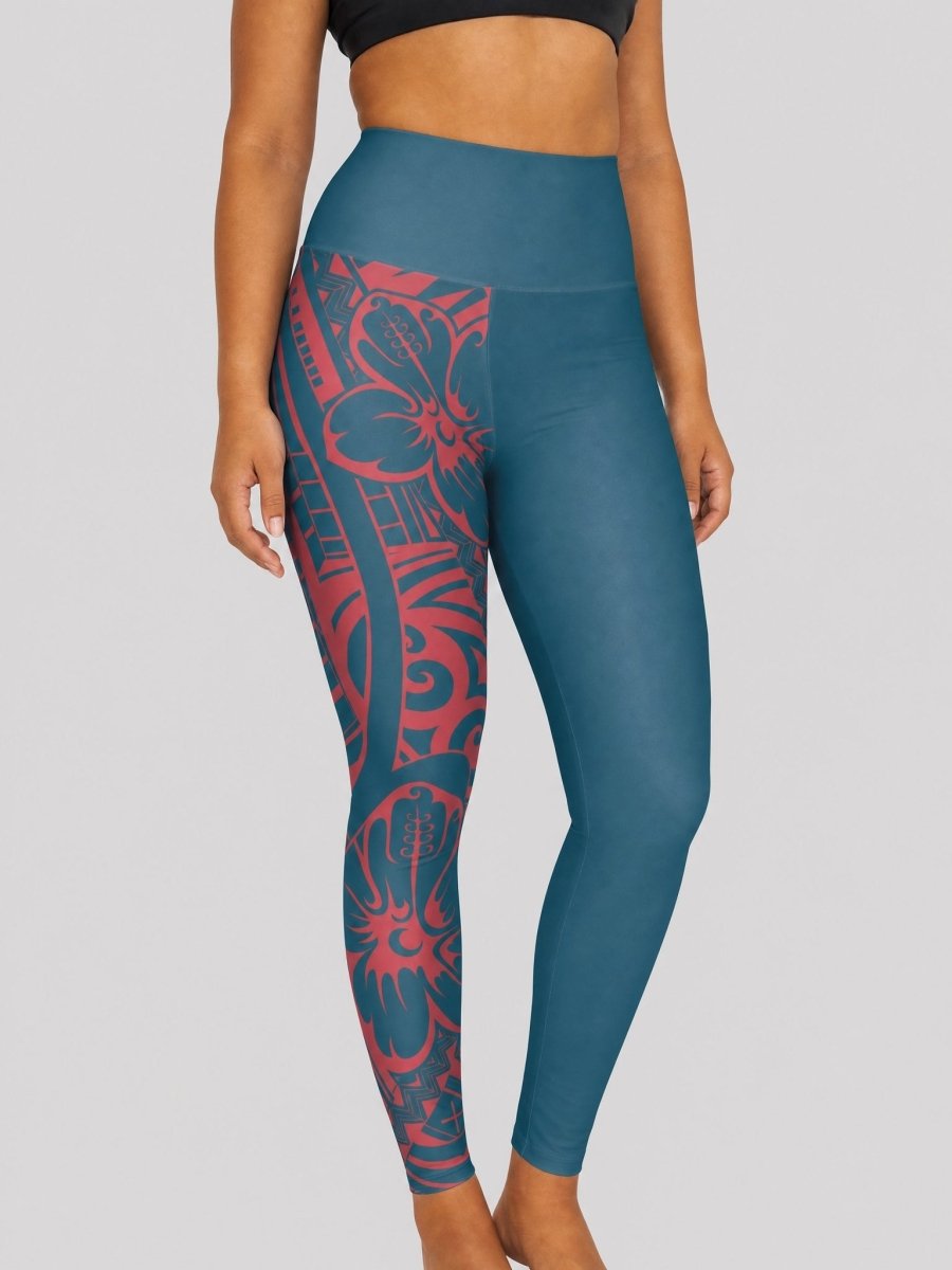 IslandRise High-Waisted Leggings - Bloom Winterberry Blue - USA - The Koko Samoa
