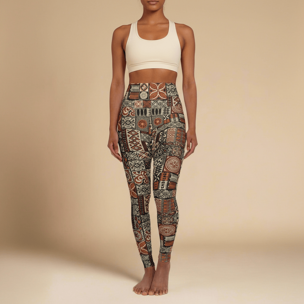 High-waisted IslandRise leggings by Miami Sublimation featuring tropical Elei design in vibrant colors.