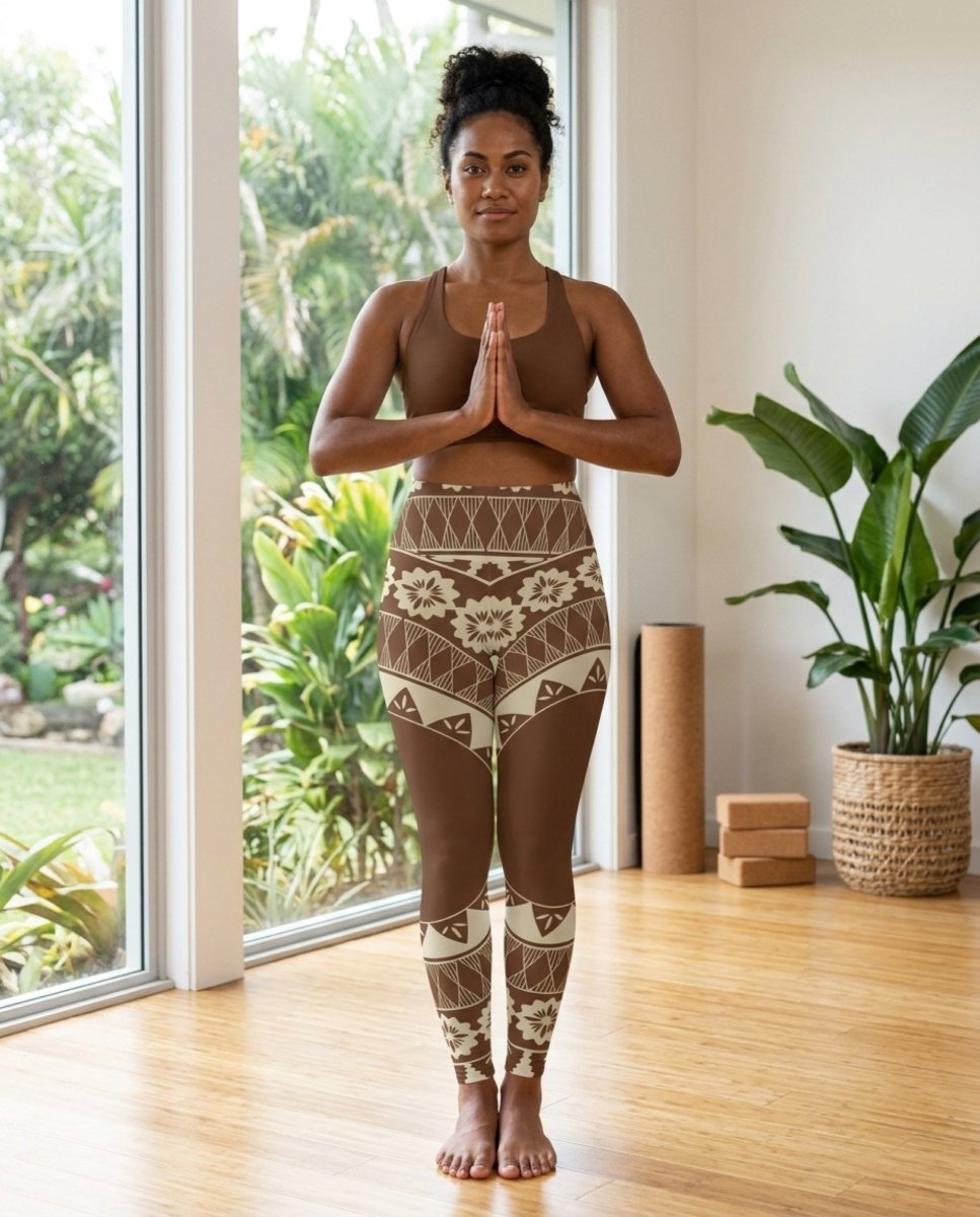 IslandRise High - Waisted Leggings - Fiji Brown - USA - The Koko Samoa