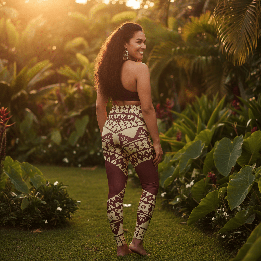 Miami Sublimation IslandRise high-waisted leggings in Fiji Red, featuring a vibrant tropical print.