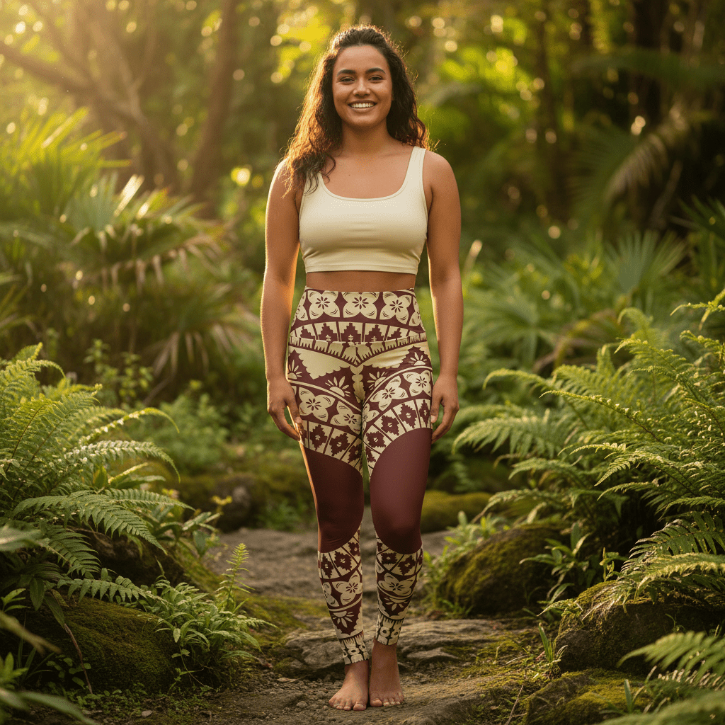 Miami Sublimation IslandRise high-waisted leggings in Fiji Red, featuring vibrant tropical print and comfortable fit.