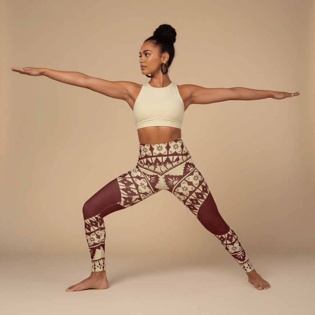 Miami Sublimation IslandRise high-waisted leggings in Fiji Red, featuring vibrant tropical print and comfortable fit.