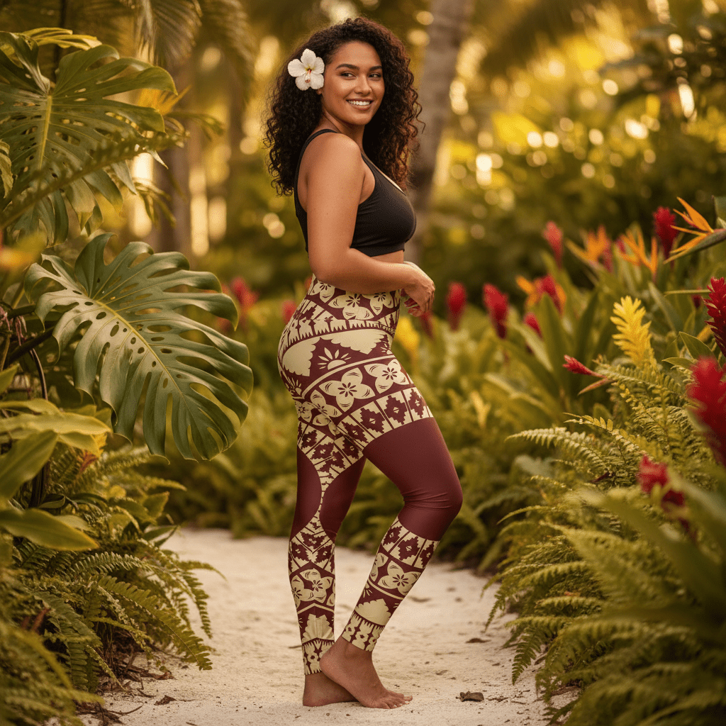 Miami Sublimation IslandRise high-waisted leggings in Fiji Red, stretchy and comfortable, shown on a model.