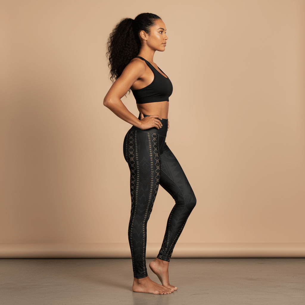 High-waisted leggings Malu collection, featuring vibrant tropical print and comfortable fit.