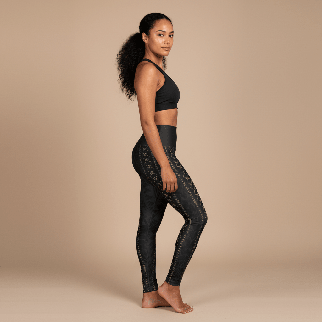 High-waisted leggings by Miami Sublimation featuring island-inspired print in vibrant colors, perfect for activewear or casual wear.