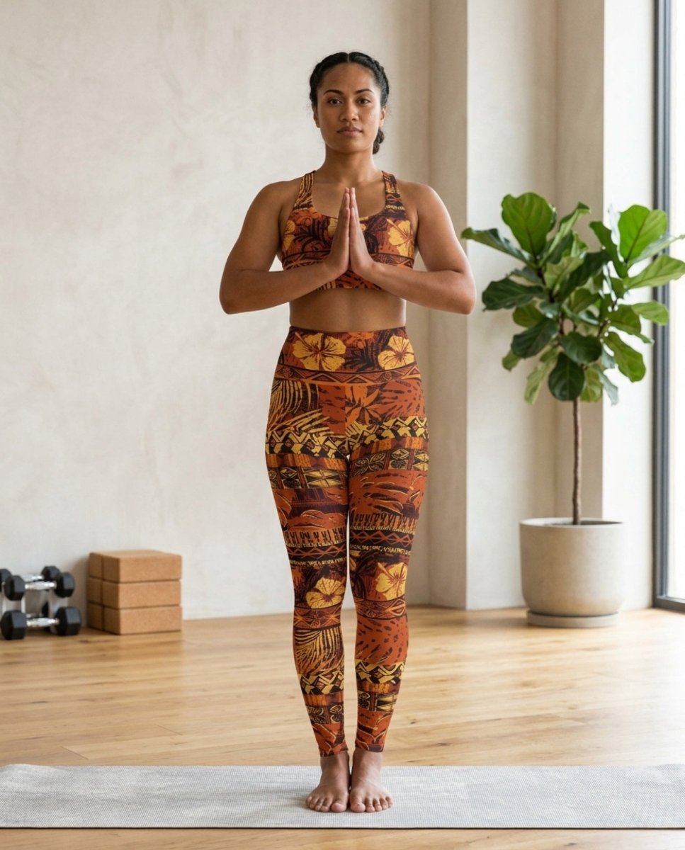 Miami Sublimation IslandRise high-waisted leggings with tropical island print, featuring vibrant colors and comfortable fit.