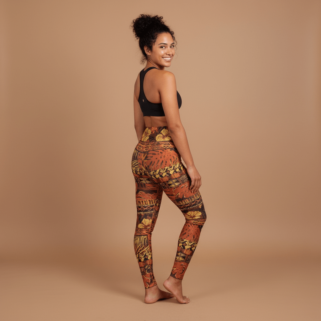 Miami Sublimation IslandRise high-waisted leggings featuring Poutasi Promise design with tropical island print.