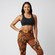 High-waisted leggings from Miami Sublimation's IslandRise collection featuring Poutasi Promise design with tropical island print.