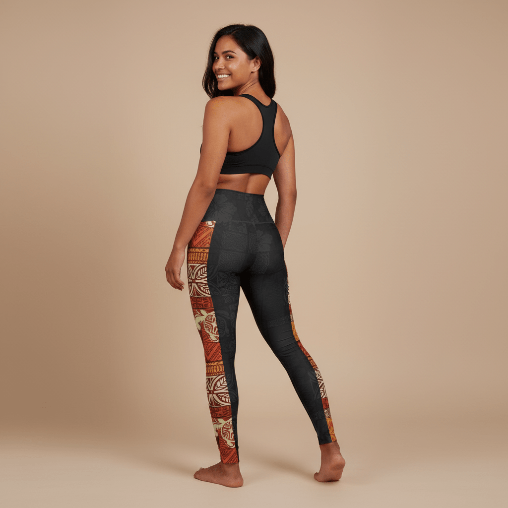 Miami Sublimation IslandRise high-waisted leggings featuring Sataoa Sunrise design, vibrant tropical print, perfect for active wear.