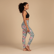 IslandRise high-waisted leggings by Miami Sublimation featuring Solosolo Blooms pattern, showcasing vibrant floral design.