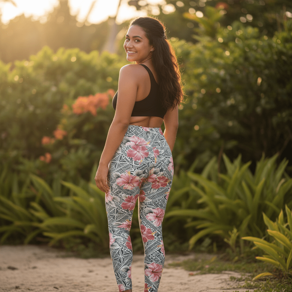 Miami Sublimation IslandRise high-waisted leggings with Solosolo Blooms pattern, featuring vibrant floral design and comfortable fit.