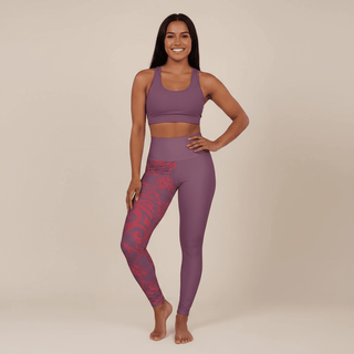Miami Sublimation IslandRise high-waisted leggings in winterberry red, showcasing a snug fit and vibrant color.