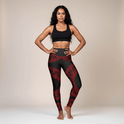 IslandRise High - Waisted Yoga Leggings - Tonga Black & Red - USA - The Koko Samoa