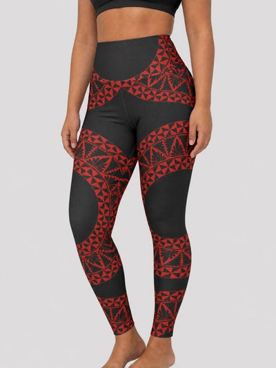 High-Waisted Leggings - Tonga Black & Red