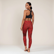 High-waisted Miami Sublimation IslandRise yoga leggings in Tonga Red, showing the vibrant color and comfortable fit.