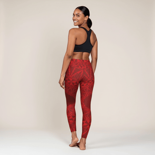 High-waisted Miami Sublimation IslandRise yoga leggings in Tonga Red, showing the vibrant color and comfortable fit.