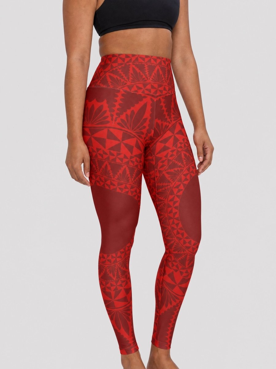 IslandRise High Waisted Yoga Leggings - Tonga Red - USA - The Koko Samoa