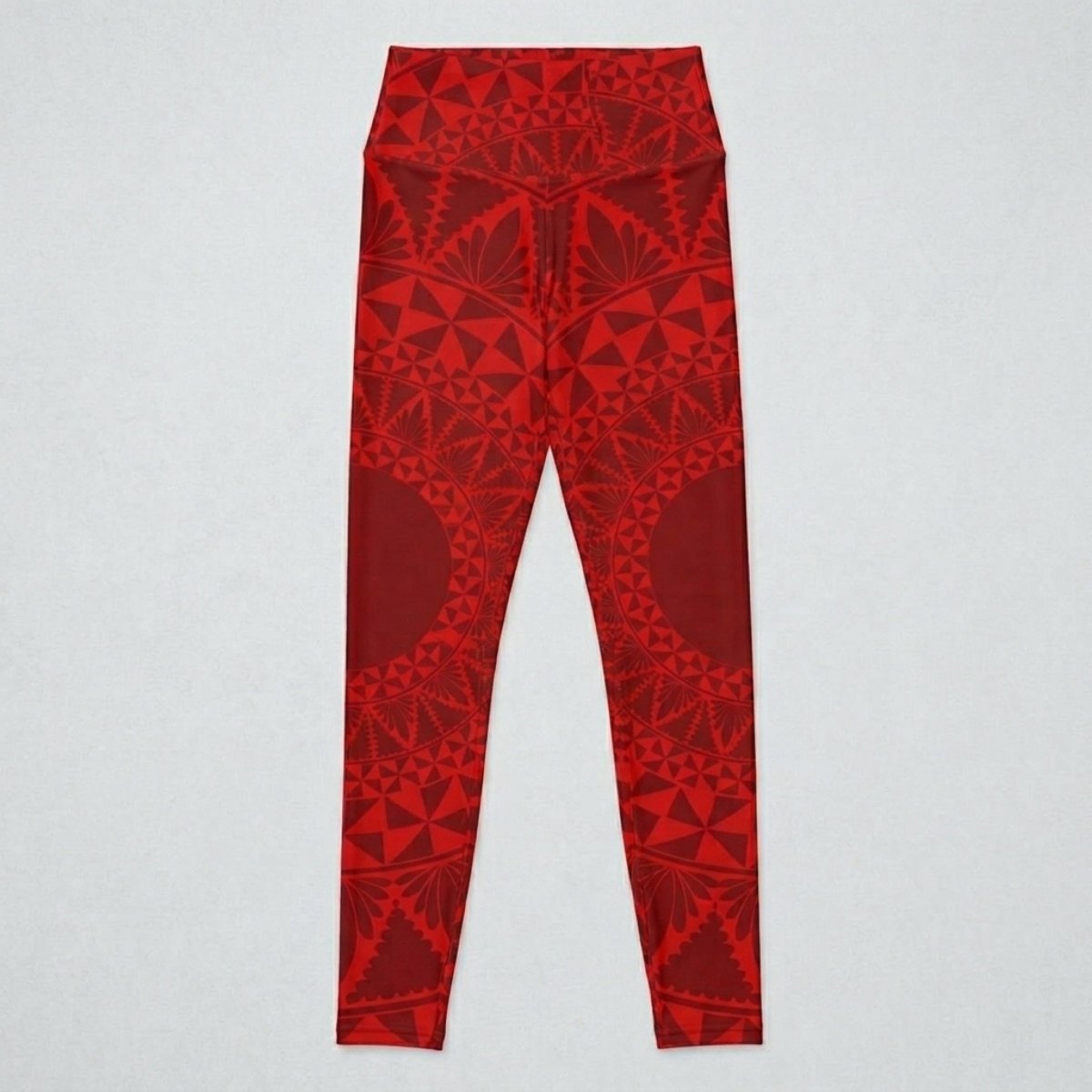 IslandRise high-waisted yoga leggings in Tonga Red by Miami Sublimation, featuring a vibrant red color and comfortable fit.