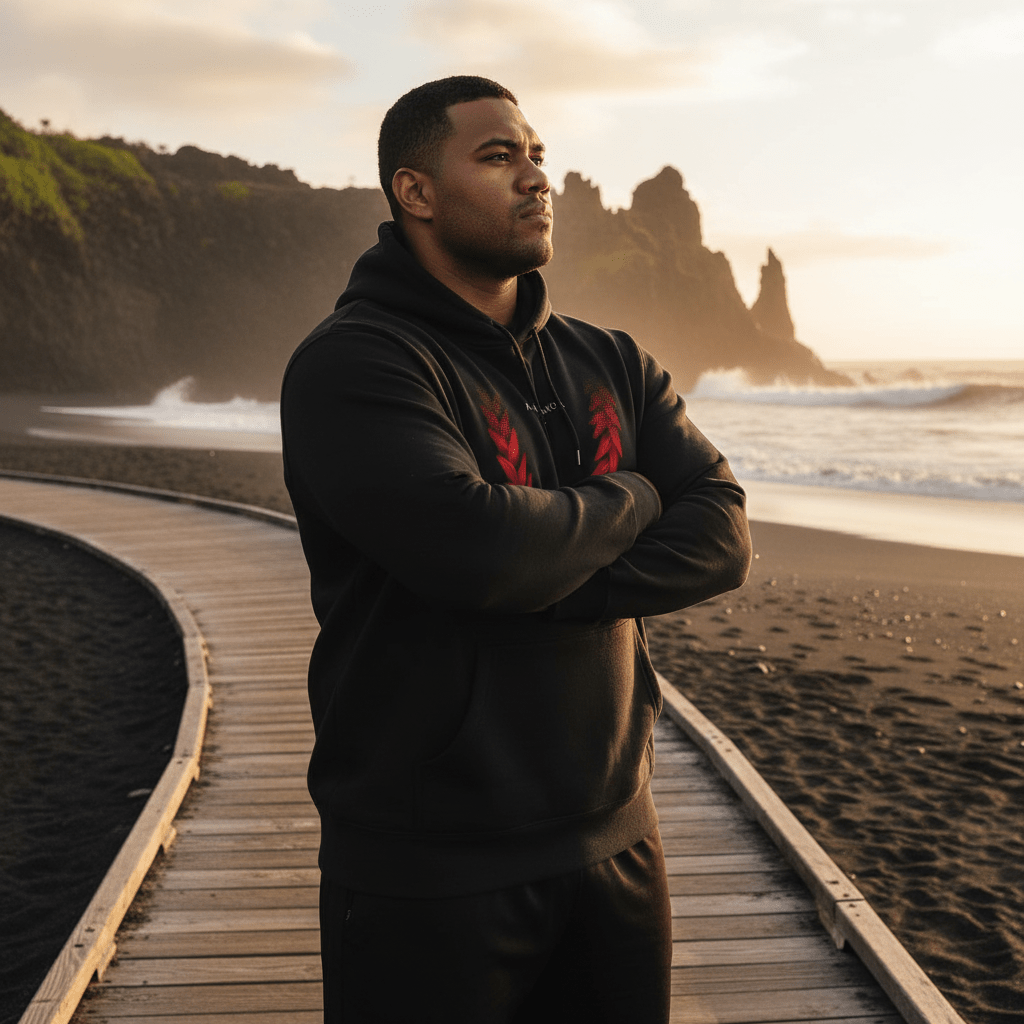 IslandSoft™ Premium Hoodie by Ula Fala, men's size XS-XL, soft fabric, with island-inspired design, in a cozy casual style.