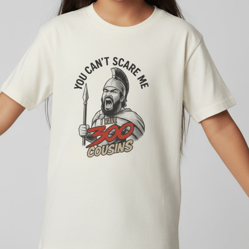 Kids unisex T-shirt by Monster Digital featuring a 300 Cousins USA design, displayed on a young child model.
