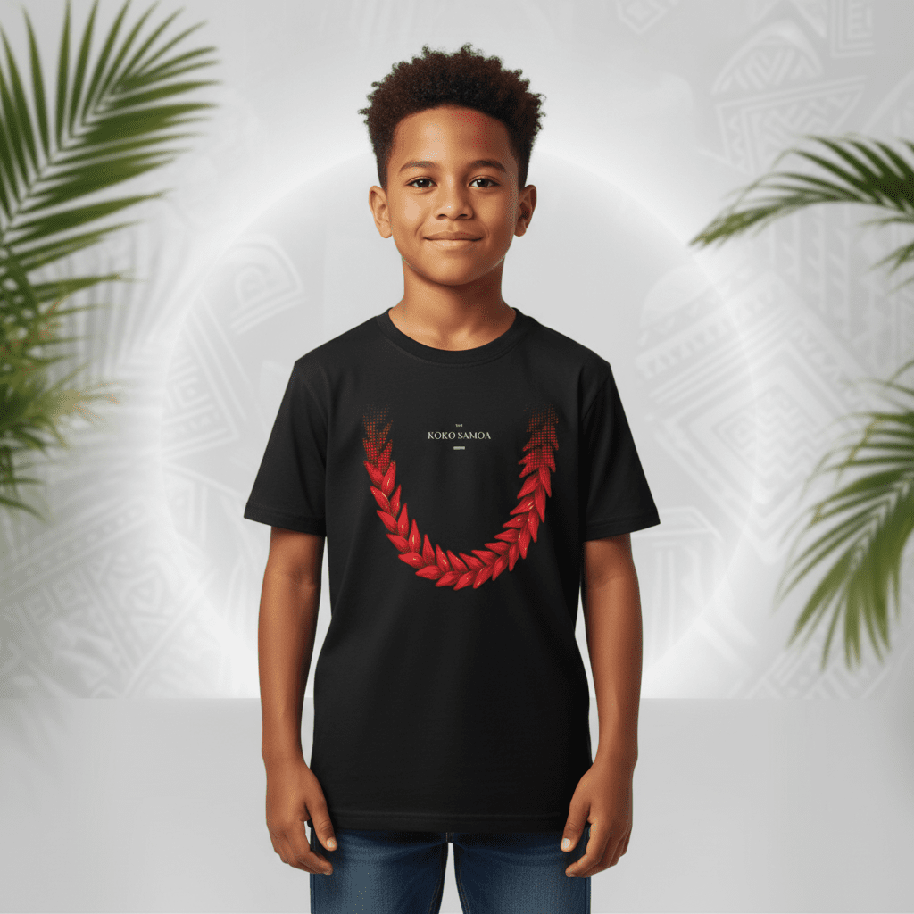 Kids unisex Ula Fala tee by The Print Bar, featuring colorful tropical design, perfect for boys and girls.