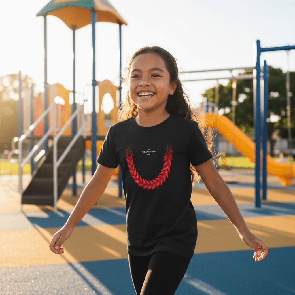 Kids unisex Ula Fala tee by The Print Bar, featuring vibrant tropical design in bright colors, perfect for children.