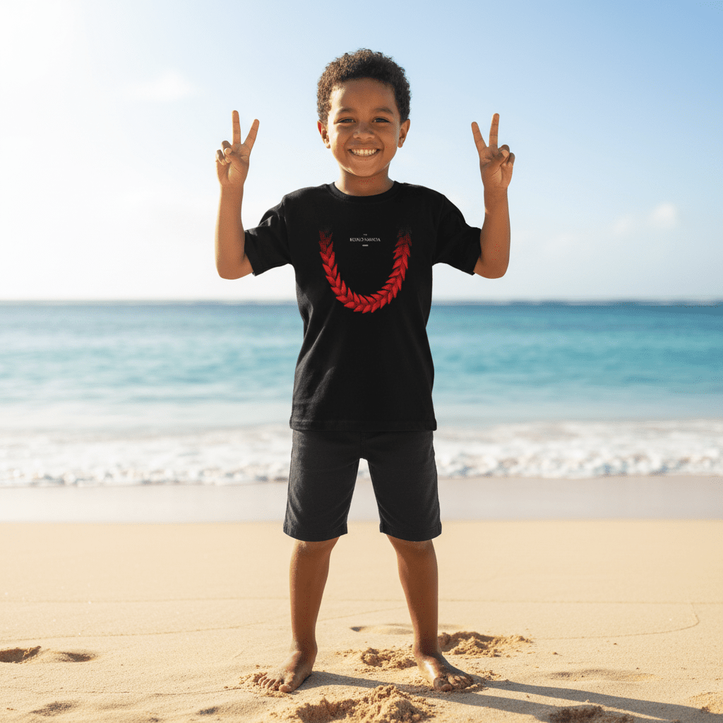 Kids unisex Ula Fala tee by The Print Bar, featuring colorful tropical design on a comfortable kids' T-shirt.