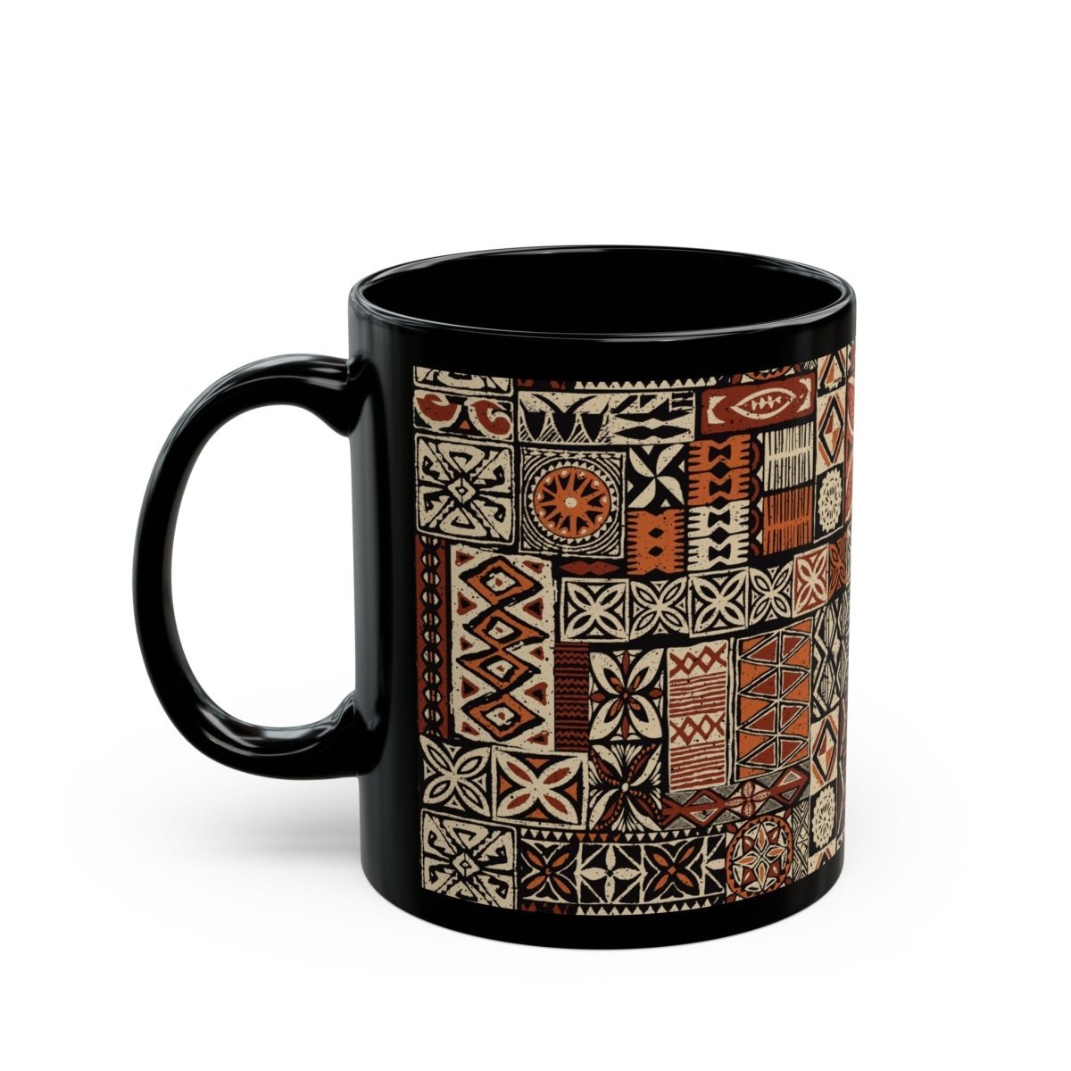 LimaLuxe™ 11oz Elei mug featuring vibrant Samoan-inspired design, white ceramic coffee mug.