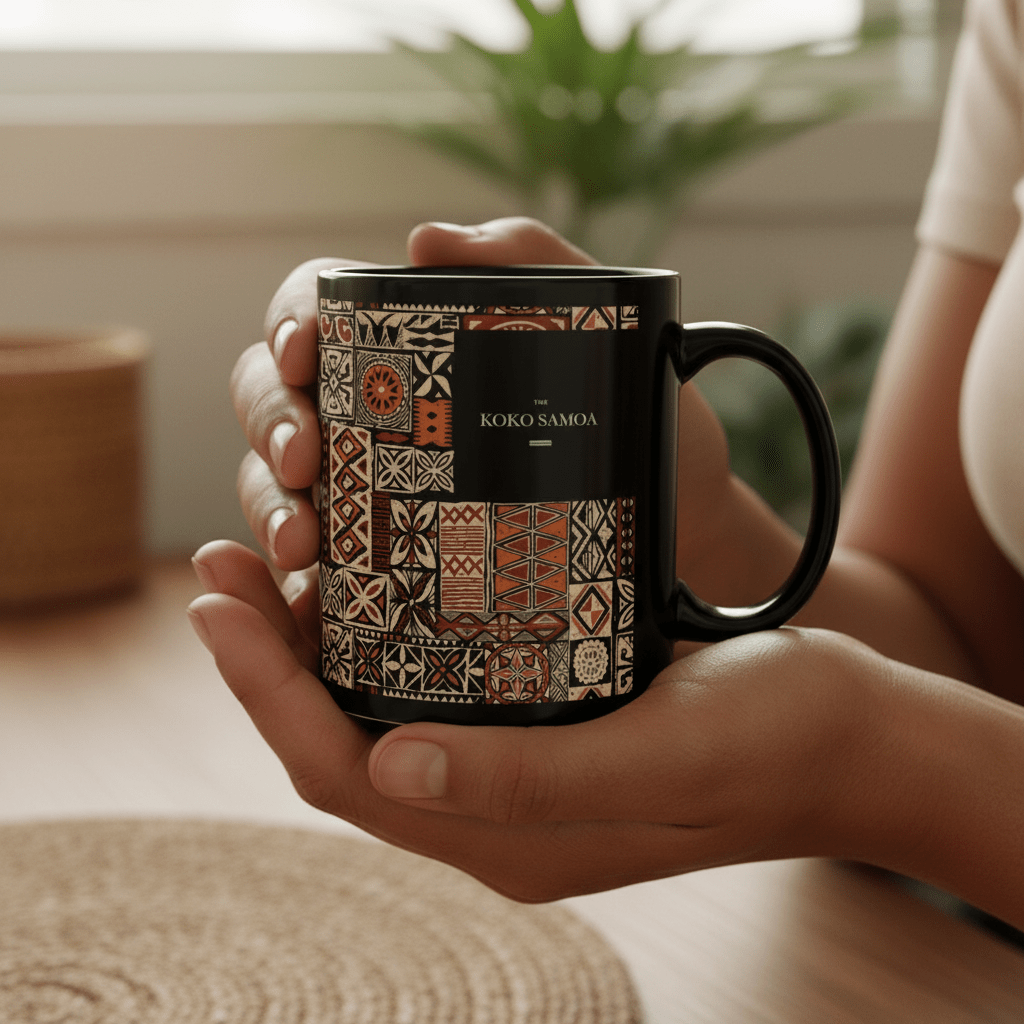LimaLuxe™ 11oz Elei USA mug featuring a colorful Samoa-inspired design on a ceramic mug.
