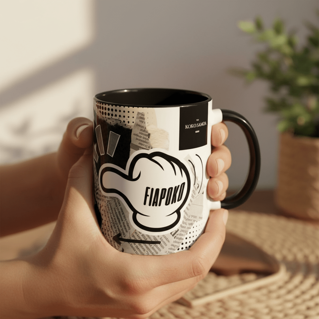 LimaLuxe™ 325ml mug by Prima Printing featuring "Look At Fiapoko" design with tropical motifs on a ceramic mug.