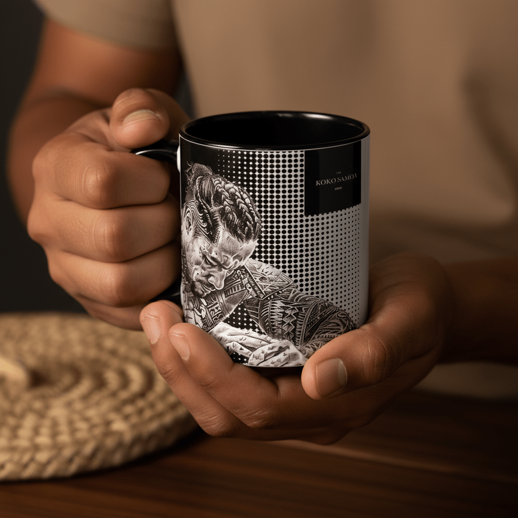 LimaLuxe™ 325ml Toa mug by Prima Printing, featuring tropical design, white ceramic with colorful Toa motif.