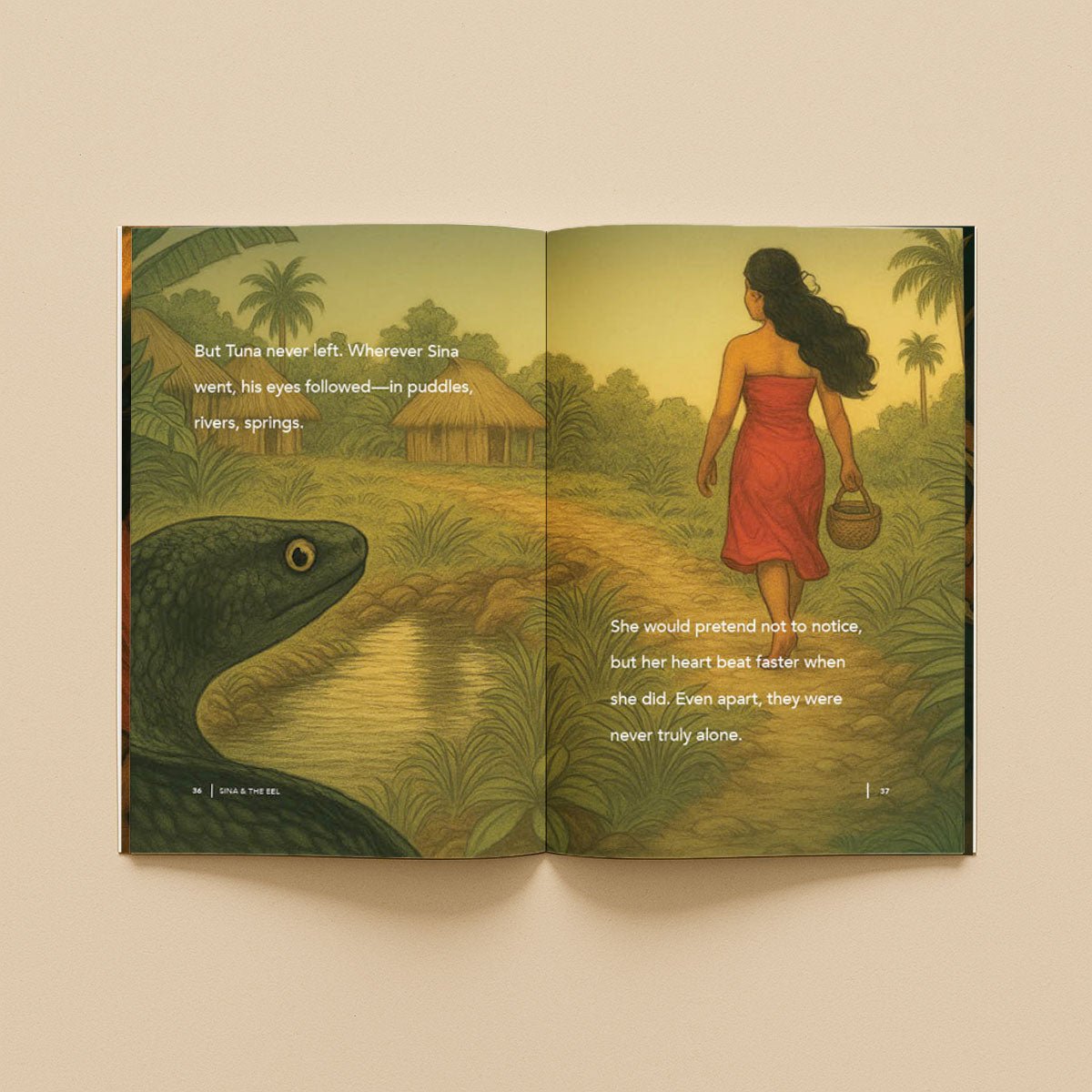 Softcover book titled "Sina & The Eel" by Lulu Direct, featuring colorful cover artwork and illustrations.