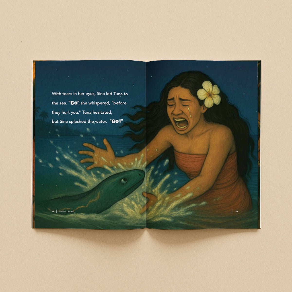 Softcover book titled "Sina & The Eel" by Lulu Direct, featuring colorful cover art with illustrations of Sina and an eel.