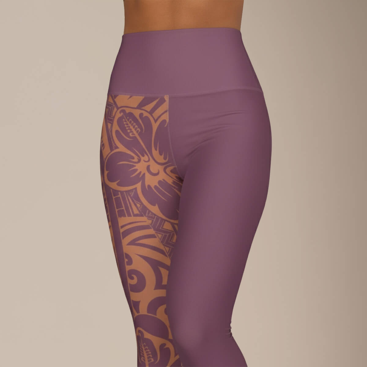 Miami Sublimation IslandRise high-waisted leggings in Bloom Brandied Melon, featuring vibrant orange and pink patterns, USA-made.