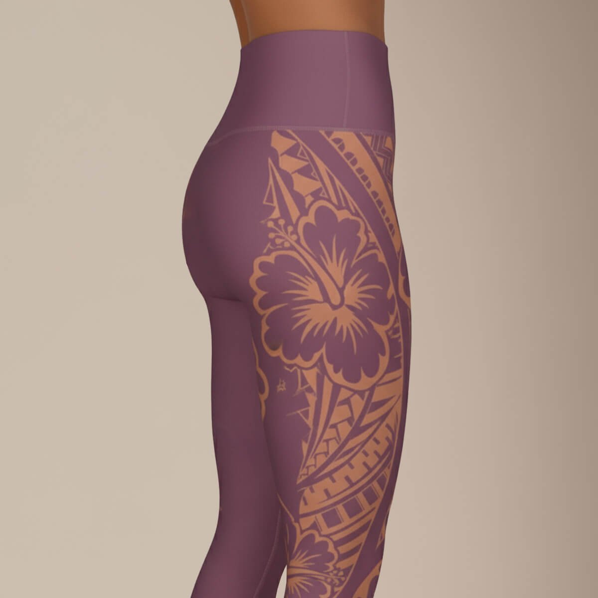 Miami Sublimation IslandRise high-waisted leggings in Bloom Brandied Melon color, showing a close-up of the vibrant, fitted design.