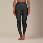 Miami Sublimation IslandRise high-waisted leggings in Bloom Dark with tropical print, close-up view of the stylish, comfortable leggings.