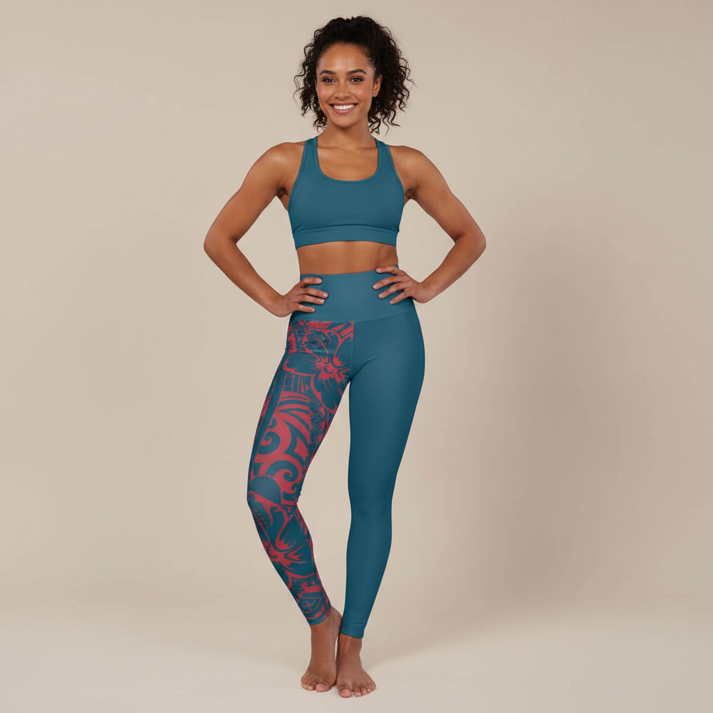 Miami Sublimation IslandRise high-waisted leggings in Bloom Winterberry Blue, showcasing vibrant, fitted athletic wear.